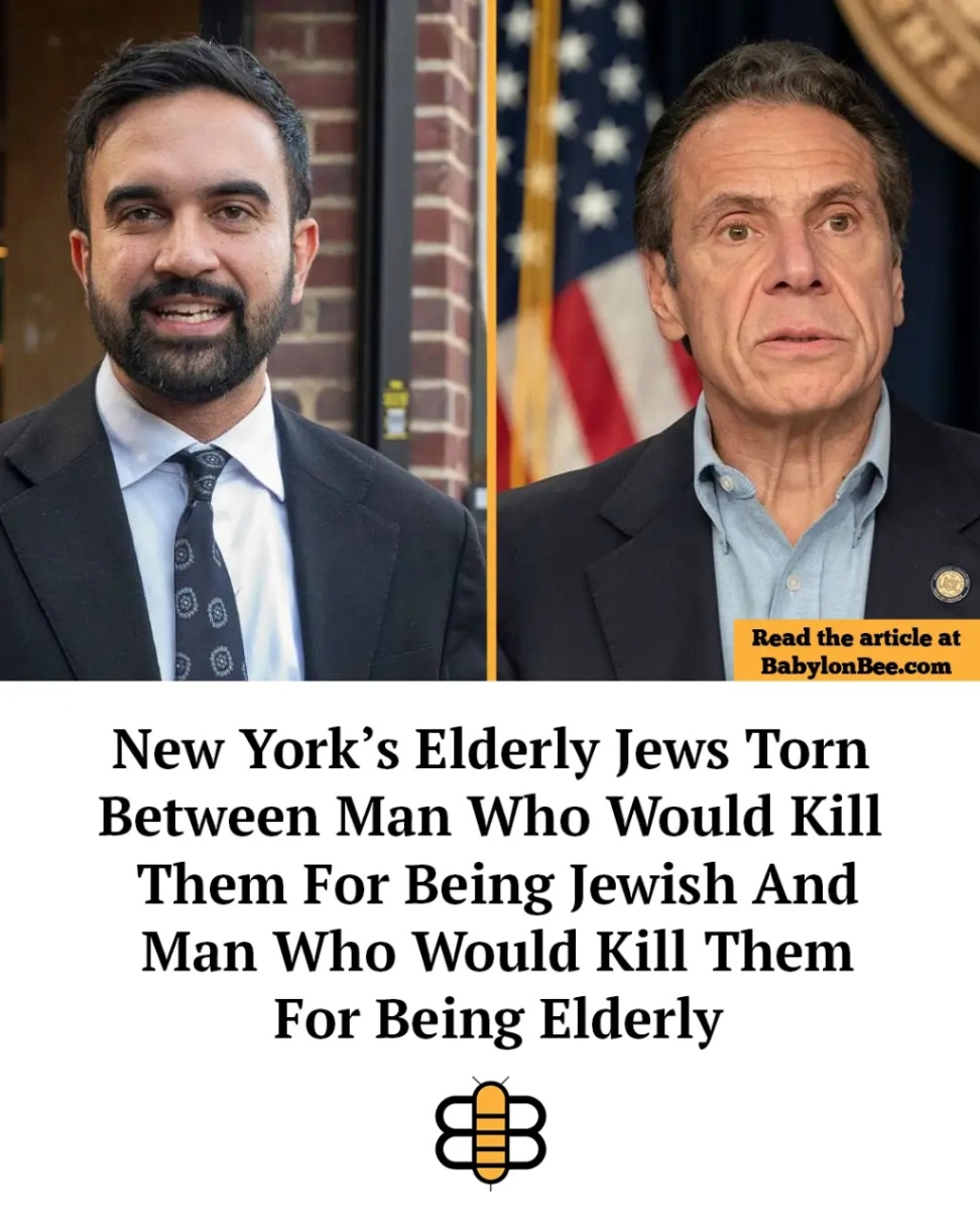 Read the article at BabylonBee.com New York's Elderly Jews Torn Between Man Who Would Kill Them For Being Jewish And Man Who Would Kill Them For Being Elderly B