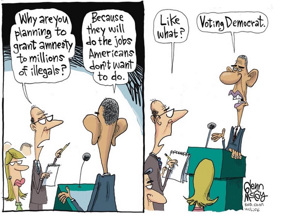 Why areyou planning to grant amnesty tomillions of illegals? Because they will do the lobs Americans don't want to do. Like what? Voting Democrat. Genn лЕбу BND.COM UcLiCK