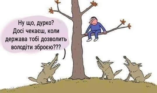 Ну що, дурко? Досі чекаєш, коли держава тобі дозволить володіти зброєю???