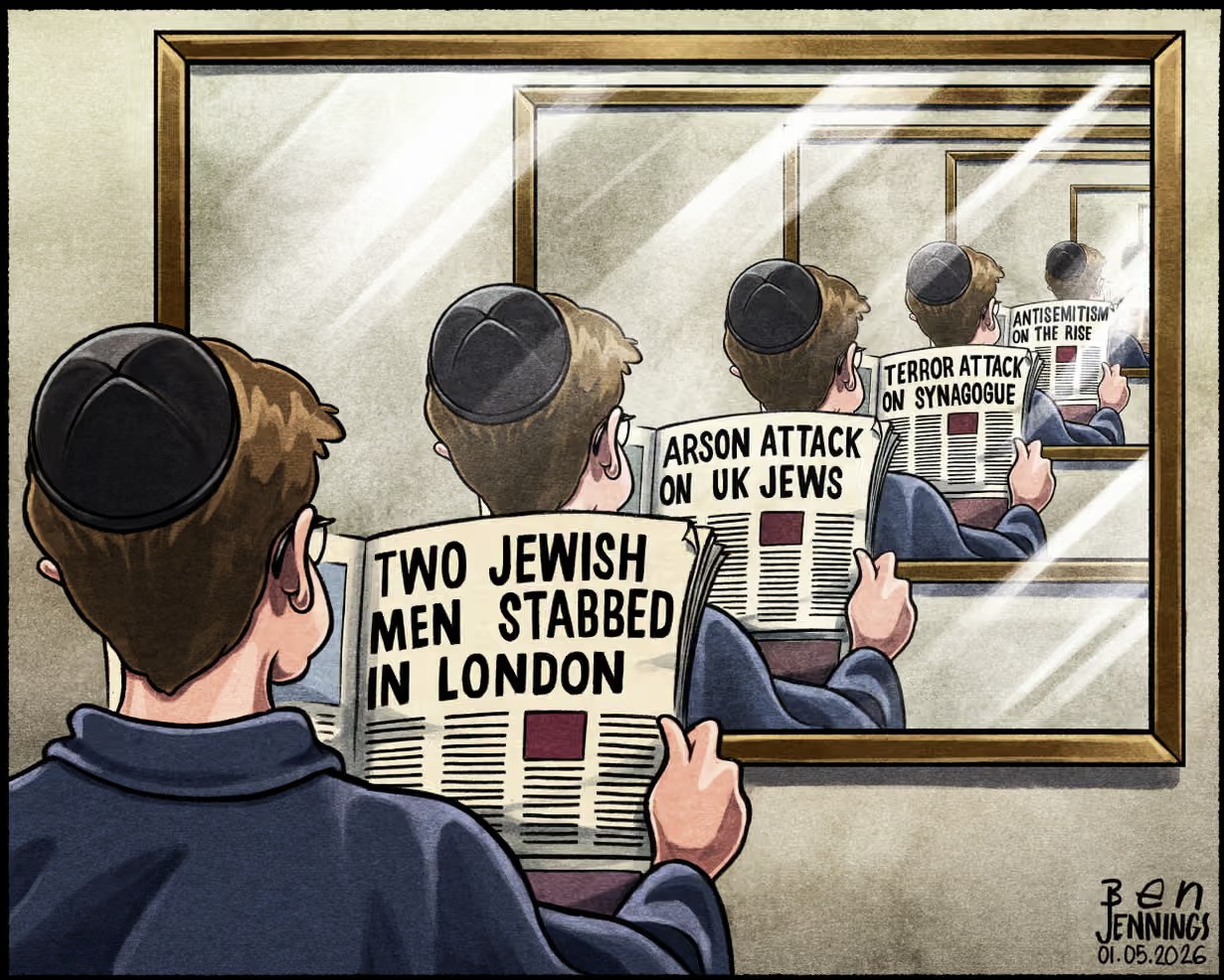 ANTISEMITISM ON THE RISE TERROR ATTACK ON SYNAGOGUE ARSON ATTACK ON UK JEWS TWO JEWISH MEN STABBED IN LONDON Ben JENNING 01.05.2026