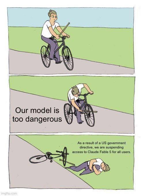 Our model is too dangerous imgmip.com As a result of a US government directive, we are suspending access to Claude Fable 5 for all users.