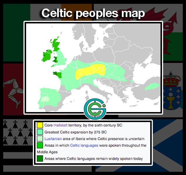 Celtic peoples map Core Hallstatt territory, by the sixth century BC Greatest Celtic expansion by 275 BC Lusitanian area of Iberia where Celtic presence is uncertain Areas in which Celtic languages were spoken throughout the Middle Ages Areas where Celtic languages remain widely spoken today