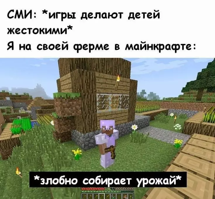 СМИ: *игры делают детей жестокими* Я на своей ферме в майнкрафте: *злобно собирает урожай*