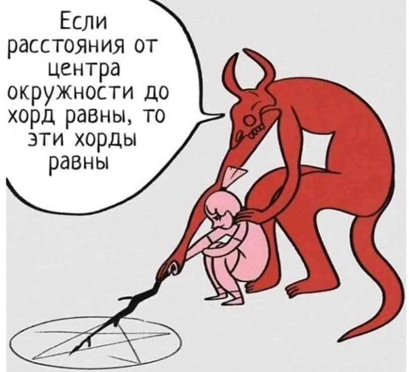 Если расстояния от центра окружности до хорд равны, то эти хорды равны