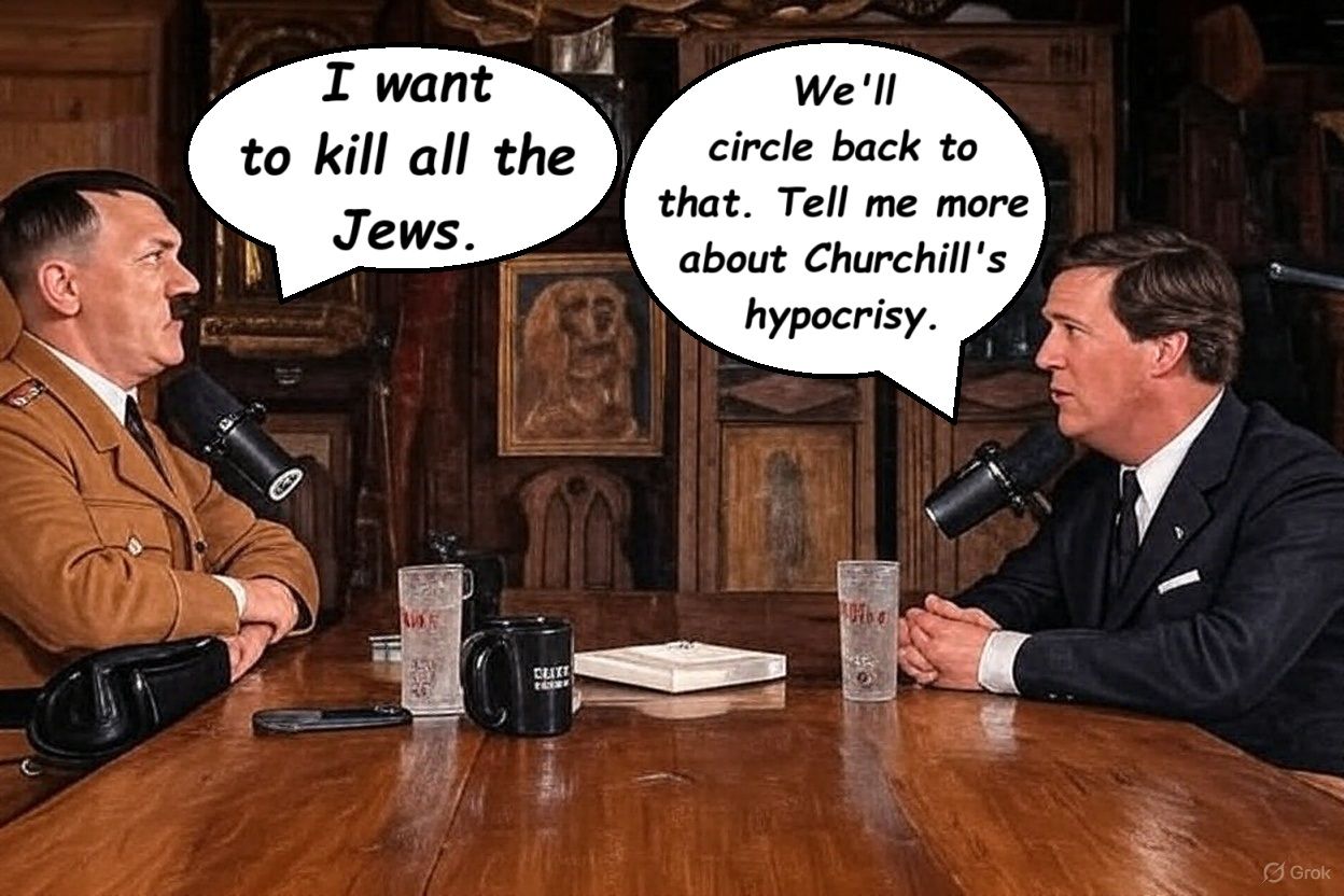 I want to kill all the Jews. We'll circle back to that. Tell me more about Churchill's hypocrisy. © Grok