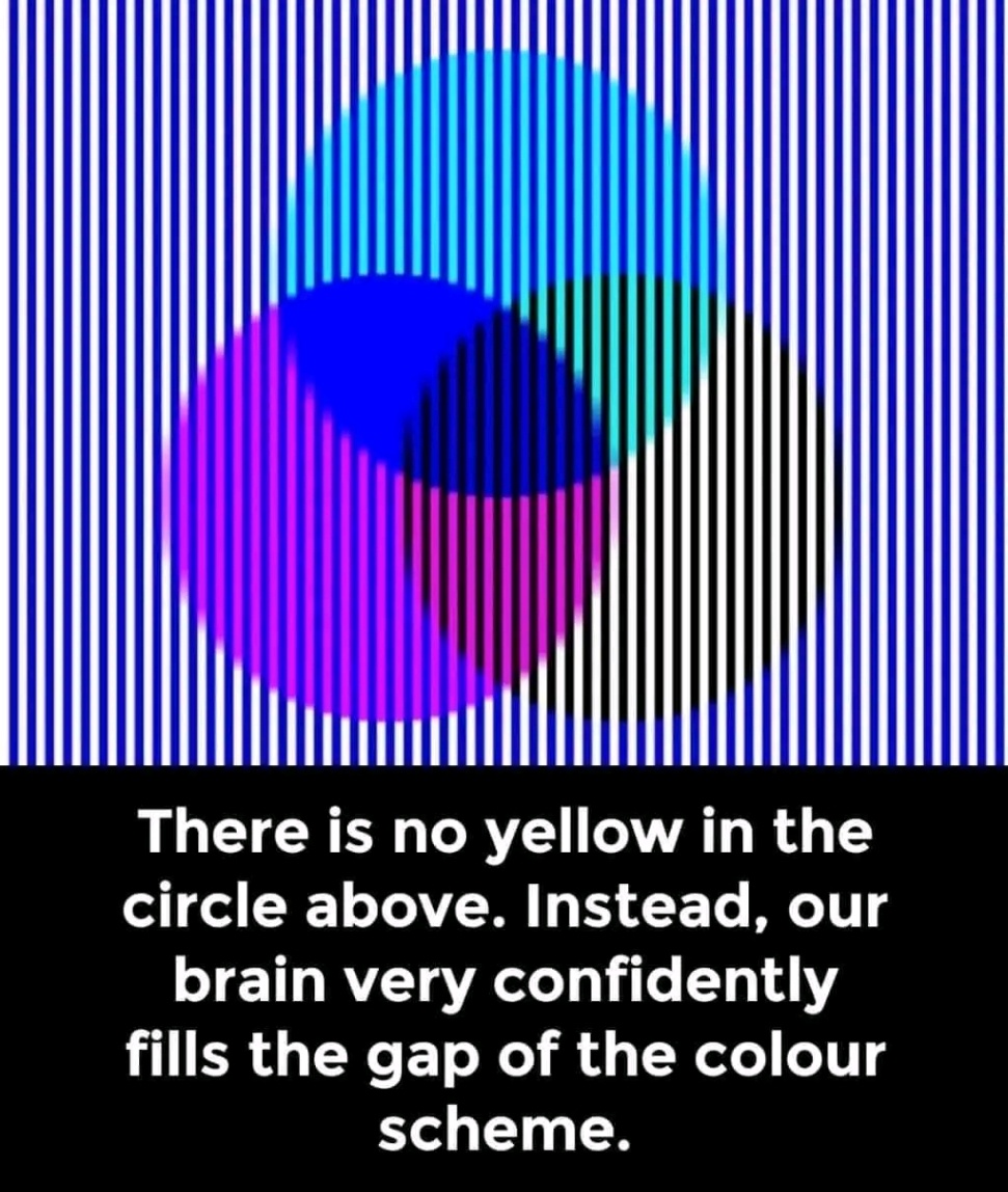 There is no yellow in the circle above. Instead, our brain very confidently fills the gap of the colour scheme.