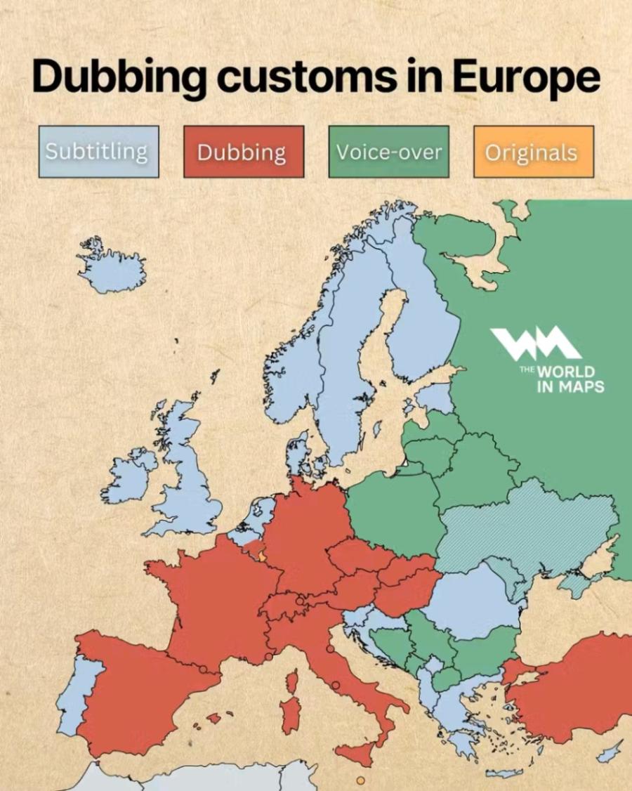 Dubbing customs in Europe Subtitling Dubbing Voice-over Originals THE WORLD IN MAPS