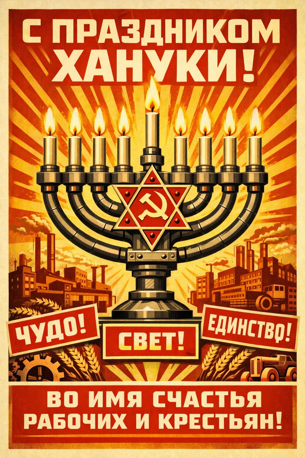 С ПРАЗДНИКОМ ХАНУКИ! ЧУДО! ЕДИНСТВО! СВЕТ! ВО ИМЯ СЧАСТЬЯ РАБОЧИХ И КРЕСТЬЯН!